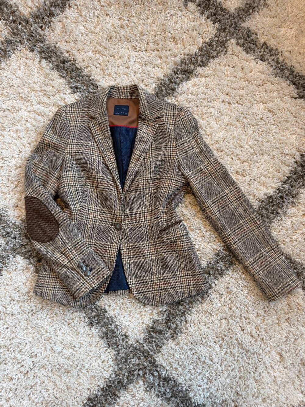 Zara Basic Plaid Tailored Blazer - Brown/Tan - Size Small